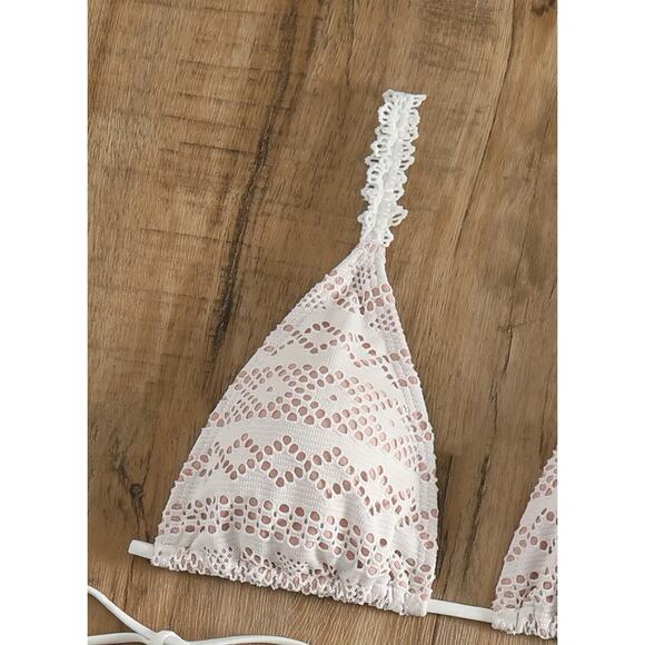 White & Nude Cutout Triangle Top String Bikini Large - Picture 3 of 5